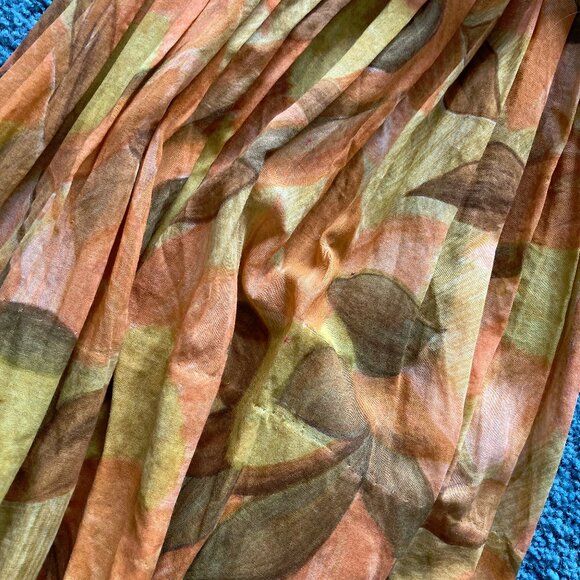 1950s short sleeve belted waist hidden button front orange brown pattern dress - Picture 13 of 16